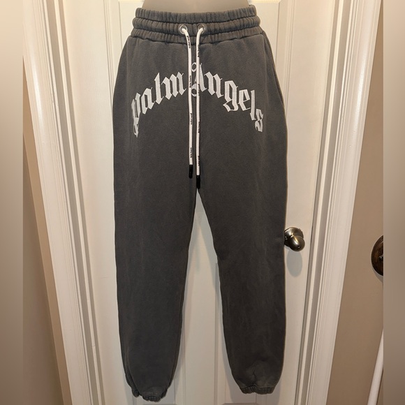 Palm Angels Dark Grey Curved Logo Sweatpants Men’s Small - Picture 2 of 9